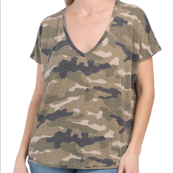 EXPRESS Camo Vneck Cap Sleeve HiLo Knit Tunic Top - Picture 5 of 5